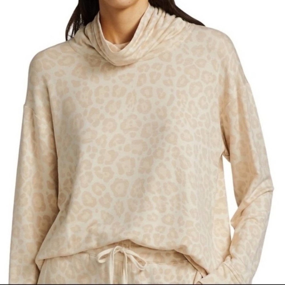 NWT Splendid Cream Leopard Print Pullover Seamed Cowl Long Sleeve Sweatshirt XL